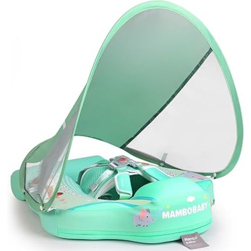 Mambobaby Float with Canopy and Tail New Upgraded Non-Inflatable Baby Pool Float Mambo Float Swim Trainer Solid Infant Swim Float Adjustable Pearl Foam Baby Swim Ring