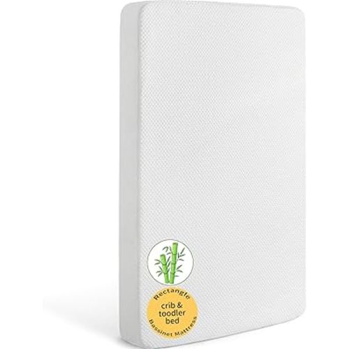 Bassinet Mattress 35x20 Rectangle, Baby Waterproof Replacement Pad, Firm Support Foam Insert with Bamboo Viscose Cover