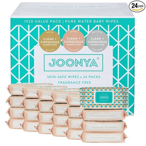 JOONYA Unscented Baby Wipes — Plant-Based, Fragrance-Free Bulk Diaper Wipes | Hypoallergenic, Non-Toxic & Biodegradable Wet Wipes for Sensitive Newborn Skin | 24 Packs of 80 (1,920 Total)