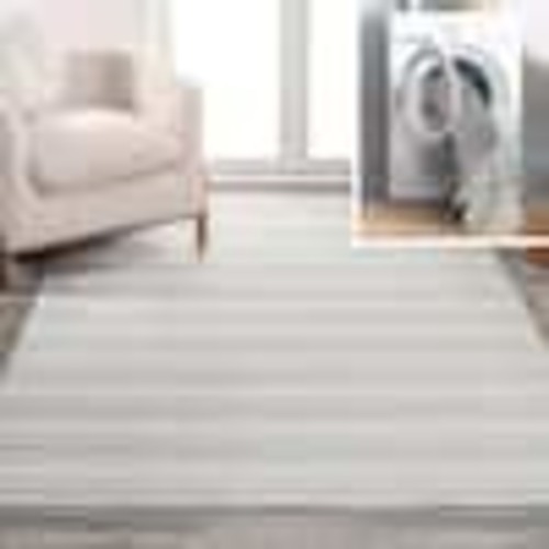 JONATHAN Y Fawning Cream/Light Gray 8 ft. x 10 ft. 2-Tone Striped Classic Low-Pile Machine-Washable Area Rug WSH304B-8