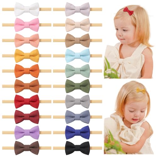 jollybows Baby Girl Bows Headbands 20pcs 2" Newborn Nylon Hairbands Hair Bows for Infant Toddlers
