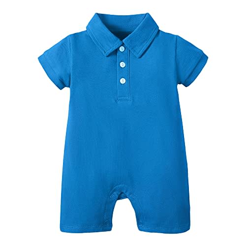 DEFAHN Baby Boy Polo Romper Short Sleeve Solid Bodysuit Jumpsuit Collared Onsies Pique Infant One-Piece Outfit