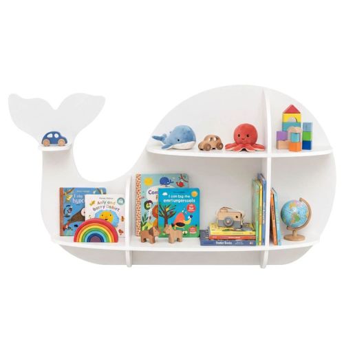 Costway 1 PCS Whale-shaped Wall Shelf with 6 Open Shelves for Kid’s Room Living Room Nursery White
