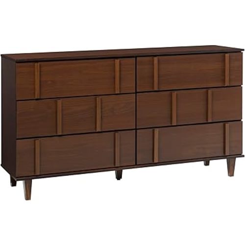 Walker Edison Contemporary Detailed 6-Drawer Changing Table/Solid Wood Dresser, 60 Inch, Walnut
