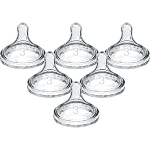 Dr. Brown’s Natural Flow Level 3 Wide-Neck Baby Bottle Silicone Nipple, Medium-Fast Flow, 6m+. 100% Silicone Bottle Nipple, 6 Count (Pack of 1)