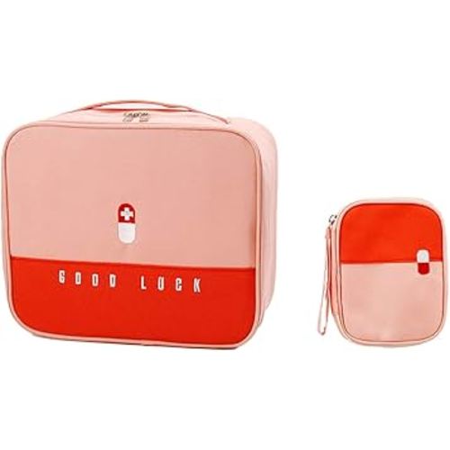 Cute Pink Empty First Aid Bags, Travel Medicine Bag for Women and Girls, Medical Supplies Organizer Bag, Portable Kit for Traveling, Car, Home, Camping, Office, Hiking, Outdoor