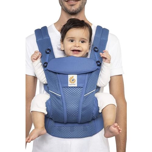 Ergobaby Omni Breeze All Carry Positions Breathable Mesh Baby Carrier with Enhanced Lumbar Support & Airflow (7-45 Lb), Sapphire Blue