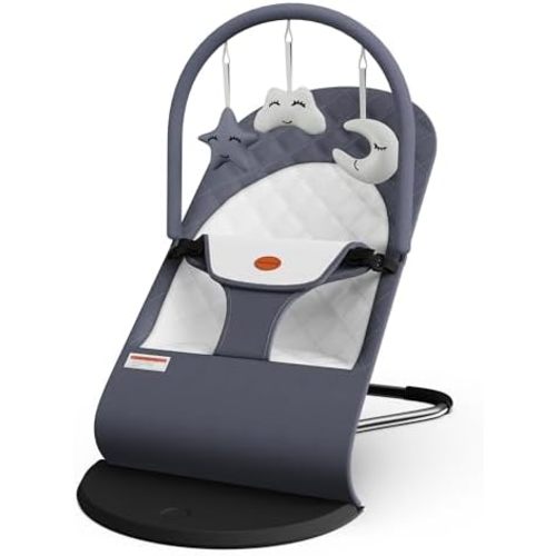 Portable Baby Bouncer Seat for Infants, 0-18 Months, 3 Modes of Use with Rocker & Stationary Options, Ergonomic Infant Chair with Hanging Toys – Grey