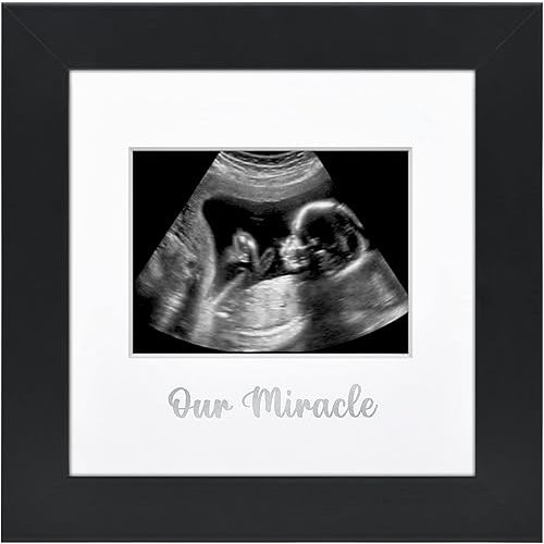 Americanflat Sonogram Picture Frame with Shatter-Resistant Glass - 7x7 Ultrasound Frame for 3x4 Sonograms with Interchangeable Mats - Signature Collection - Square Frames for Tabletop and Wall - Black
