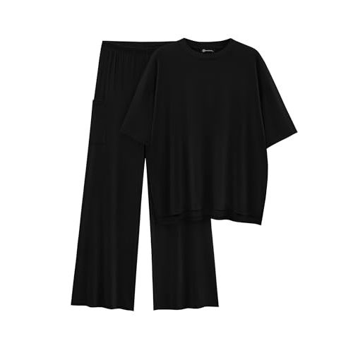 PRETTYGARDEN Women's 2 Piece Outfits Casual Short Sleeve Pullover Tops and Wide Leg Pants Lounge Sets Tracksuits