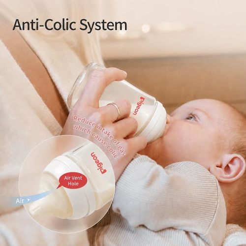 Pigeon Glass Baby Bottles Wide Neck, 5.4 Oz, Pack of 2 | Borosilicate Glass, Anti-Colic Bottle, Natural Feel, Safe Feeding, Easy to Clean, Includes 2pcs SS Nipples (0M+)