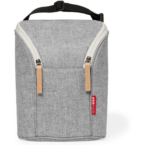 Skip Hop Insulated Breastmilk Cooler And Double Baby Bottle Bag, Grey Melange