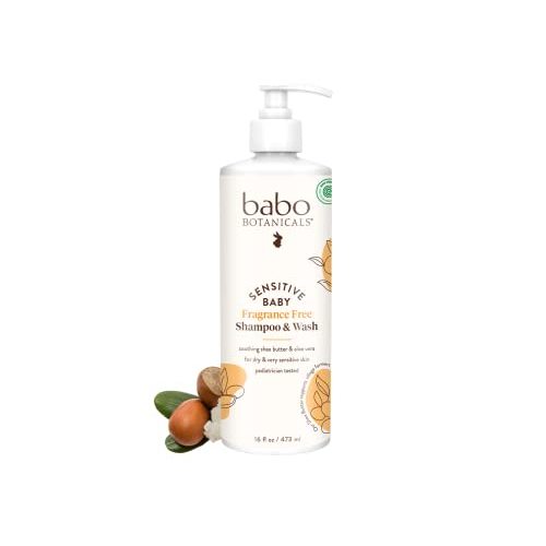 Babo Botanicals Sensitive Baby Fragrance-Free 2-in-1 Shampoo & Wash - Shea Butter, Calendula & Aloe Vera - EWG Verified - Cruelty-Free - Vegan - Pediatrician Tested - For Babies & Kids