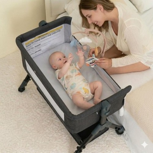 Kmaier Baby Bassinet 3 in 1 Baby Bassinet Bedside Sleeper, Easy Assemble And Folding Portable Baby Cradle,Dark Grey