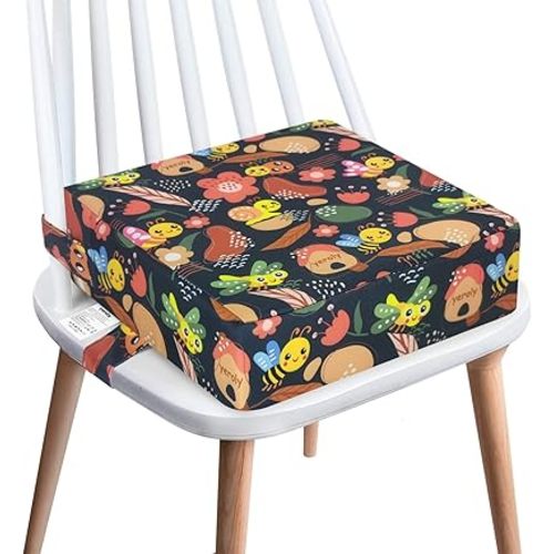 Toddler Booster Seat for Dining Table,4 Inches Washable Double Safer Straps Non-Slip Bottom Booster Seat for Kids, Portable Travel High Density Sponge Detachable Increasing Cushion for Child