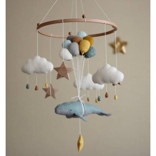 Whale baby mobile Crib mobile with whale Felt mobile ocean theme nursery