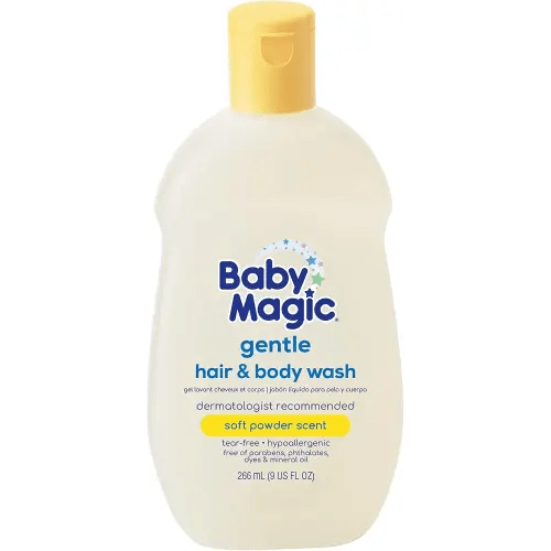 Baby Magic Gentle Hair & Body Wash | Tear-Free, Free of Parabens, Phthalates, Sulfates and Dyes, Calendula Oil & Coconut Oil, Soft Powder Scent, 9 Fl Oz