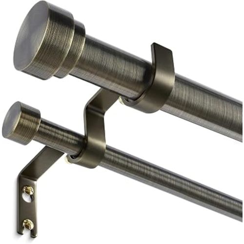 36-153 Inch Double Curtain Rod, Antique Bronze Heavy Duty Dual Rod