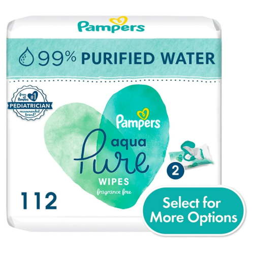 Pampers Aqua Pure Baby Wipes Unscented, 99% Water, 2 Pack, 112 Total Count (Select for More Options)