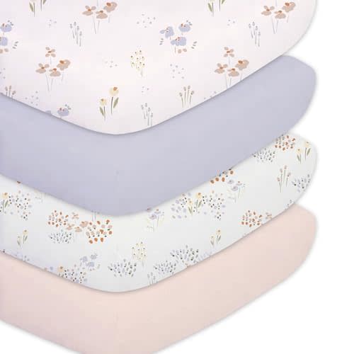 Plushii 4 Pack Baby Crib Sheets for Girls,Fitted Crib Mattress,52x28 | Soft & Breathable,Microfiber Crib Mattress Cover,Cute Patterns,Fitted Standard Crib and Toddler Bed Mattress,Wilderberry