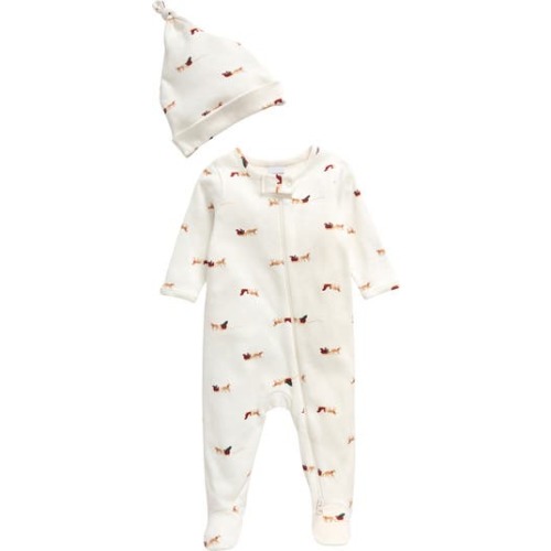 Print Zip Footie & Beanie Set, 6 M