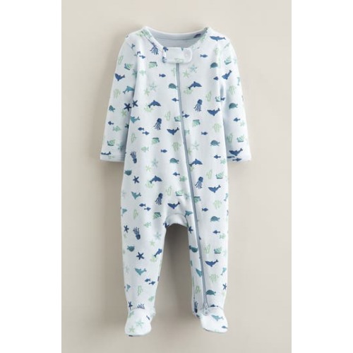 Print Zip Cotton Footie, Newborn