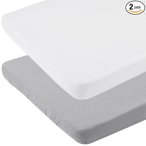 Onacosht Muslin Bassinet Sheets 33" x 19" Compatible with Mika Micky, KoolaBaby (3 in 1), BabyBond, HARPPA and RICUTON Bedside Bassinet, 2 Pack for Baby Boy and Girl, White and Grey