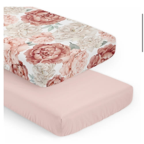 Peony Floral Garden Pink and Ivory Collection 2 Pack Crib Sheets