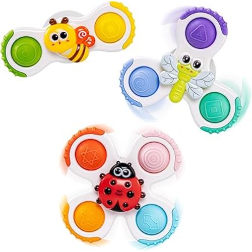 Baby Suction Cup Spinner Travel Toys for Kids Ages 1-3, Fidget Spinner Toys for 1 Year Old Boy Girl 12 Months, Sensory Bath Toy for Toddlers Infants Birthday