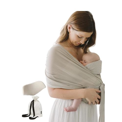 Konny Baby Carrier Flex AirMesh with Head Support - Adjustable, Easy to Wear, Hands-Free Breathable Baby Wrap Sling, Perfect for Newborn Babies Essentials up to 44 lbs (XS-XL) - Beige
