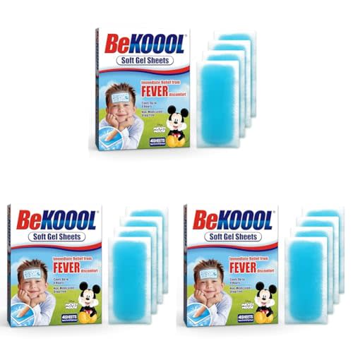 BEKOOOL Soft Gel Sheets for Kids for Cooling Relief from Fever discomfort | 4 Count (Pack of 3)