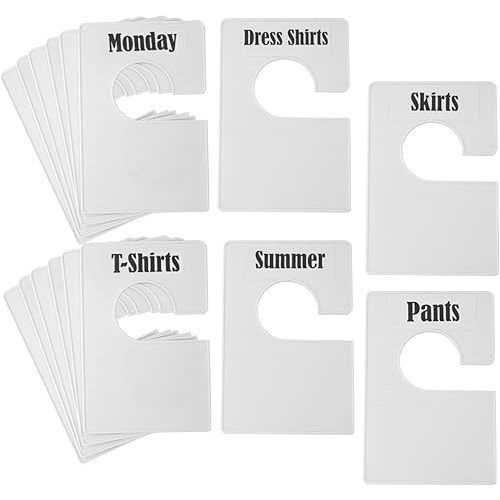 TraGoods 16 Pack White Clothing Rack Size Dividers Plus 60 Labels (1 Inch) and 16 Large Blank Labels, Large Rectangular Clothing Closet Dividers (Pearl White)