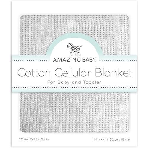 Amazing Baby Cellular Blanket, Premium Cotton Knit, Ultra Soft, Breathable, Cozy Gift for Baby Boys and Girls, Favorite Toddler Blanket, 44 x 44 inches (112 x 112 cm), Soft Sterling