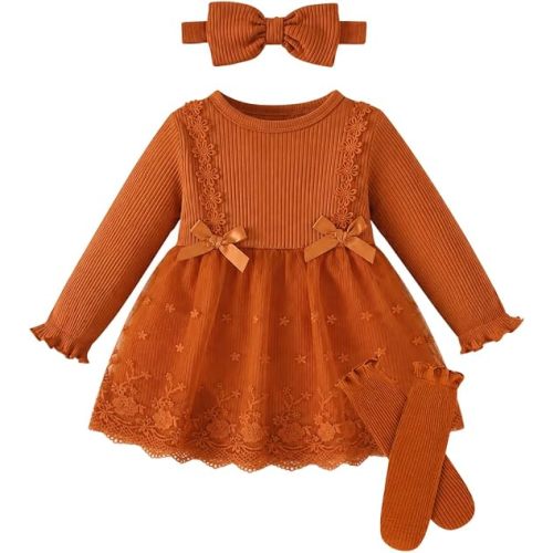 Renotemy Baby Girls Dress Fall Winter Toddler Princess Dress 0-24 Months