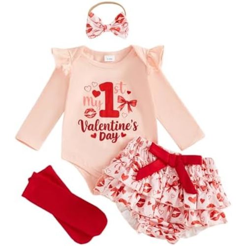 Baby Girl Football Outfit Rugby Print Romper Skort Stockings Headband 4Pcs