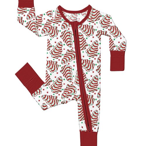 Infant & Toddler Bamboo Fiber Christmas Pizza Tree Full-Body Print, Double-Zipper Footed Bodysuit, Perfect for Outdoor