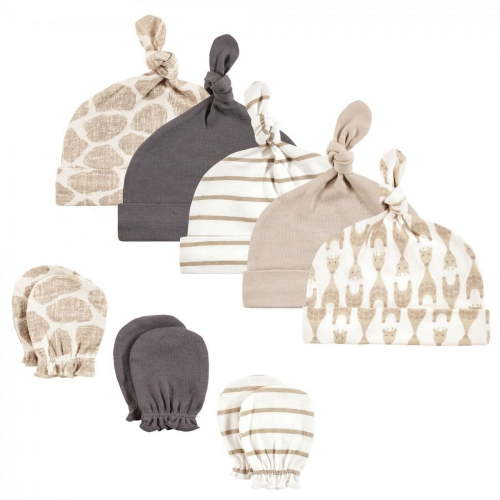 Hudson Baby Unisex Baby Cotton Cap and Scratch Mitten Set, Modern Giraffe, 0-6 Months
