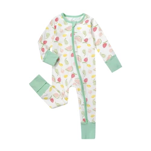 Teach Leanbh Unisex Baby Footless Pajamas with Mittens and Feet Cuffs Cotton 2 Way Zipper Long Sleeve Romper Sleep and Play