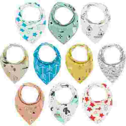 Sarvoza Organic Cotton Bandana Bibs for Babies, Unisex, 10 Pack, Adjustable, 3-24 Months