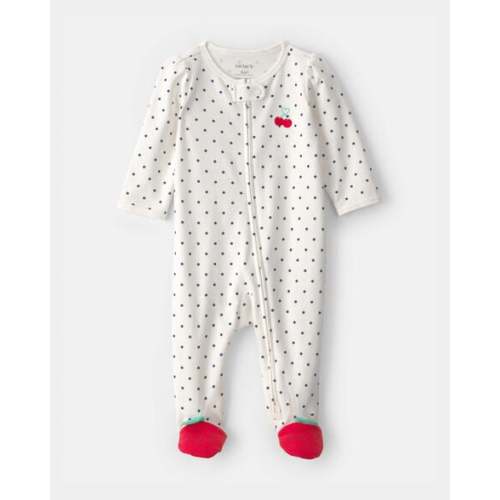 Baby Girl Cherry 2-Way Zip 100% Cotton Sleep & Play Pajama - White | Carter's