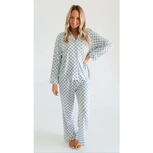 Women's Button Up Set In Cornflower Blue Checkered