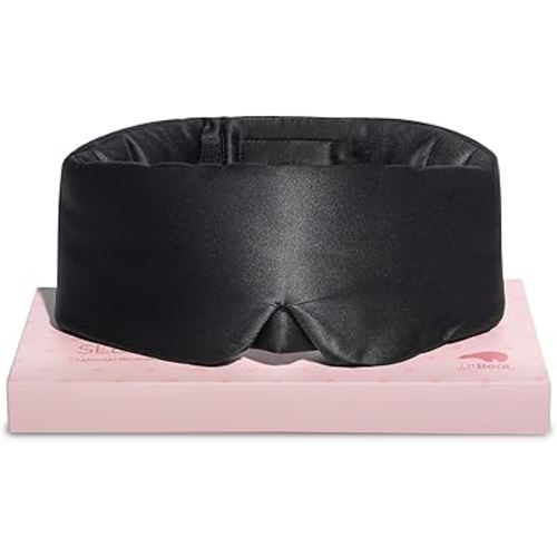 LitBear Silk Sleep Mask for Side Sleeper, Eye Mask Sleeping for Women Men 100% 22 Momme Pure Mulberry Silk, Face-Hugging Padded Eye Cover for Sleeping with Adjustable Band (Black)