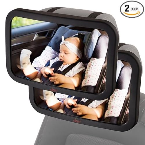 Lusso Gear Baby Car Mirror (2 Pack) - Secure Headrest Mount for Rear-Facing Seat Mirror - Shatter-Resistant Glass for Clear Infant View - Newborn Car Seat Accessory & Baby Essentials - Large, Black