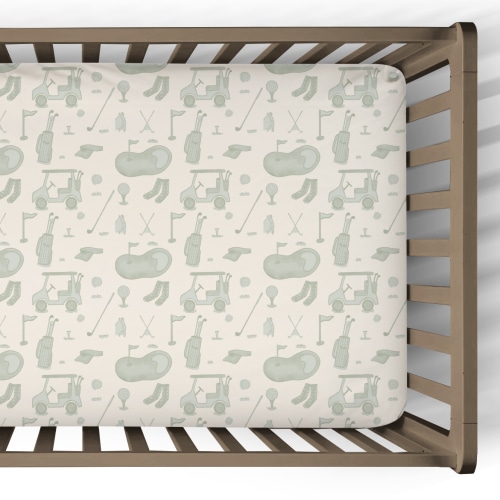 Sports Crib Sheet with Golf Cart Pattern for Boys
