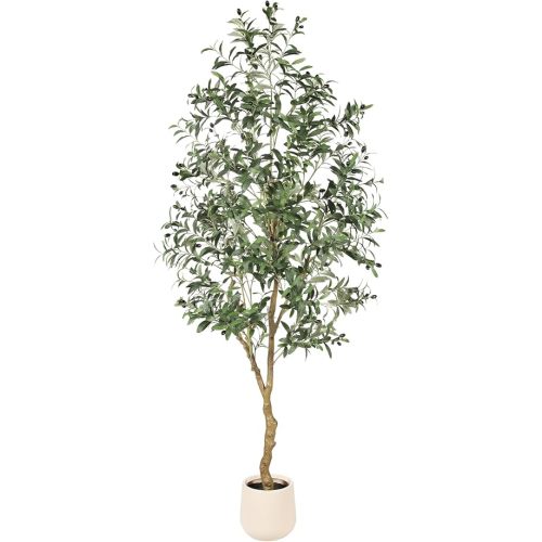 7ft Olive Trees Artificial Indoor - Tall Faux Olive Tree 7 feet (84") with Pot, Fake Plants Natural Olive Branches and Realistic Leaves Olive Silk Tree for Home Office Decor