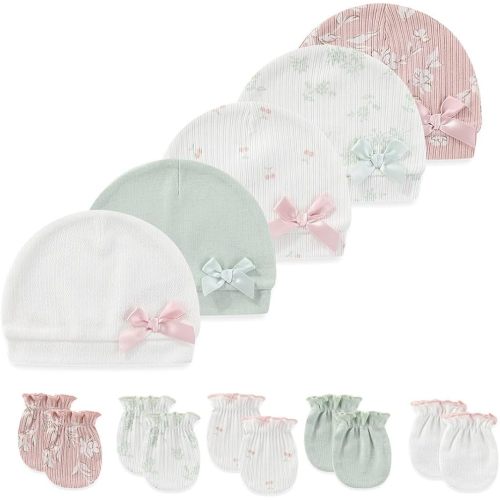 10 Pieces Newborn Baby Cotton Cap and Mitten Sets