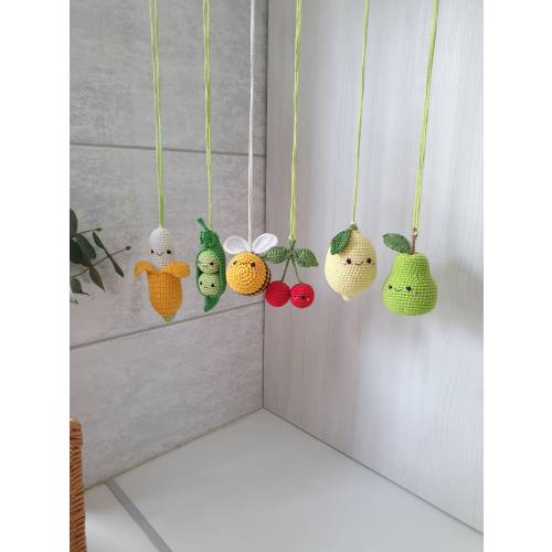 Baby play gym toys ,vegetable play gym, Play Gym, Stroller,  crochet fruit, baby gym toys, Baby Activity Gym,Baby Mobile, crochet veggies