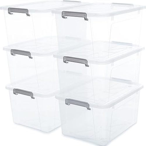 Citylife 6 Packs 44.4 QT Plastic Storage Bins with Lids Large Stackable Storage Containers for Organizing Clear Storage Box for Garage, Closet, Kitchen