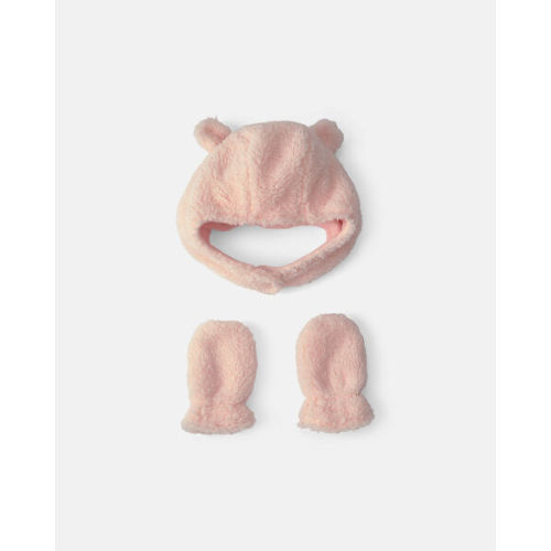 Baby Girl Bear Teddy Fleece Hat & Mitten Set - Pink | Carter's