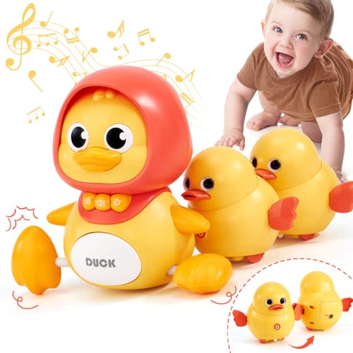 hahaland Crawling Toys Baby Toys - 3 PCS Musical Mother Duck and Ducklings Toy - Tummy Time Toy - Baby Gifts Dancing Duck for Babies